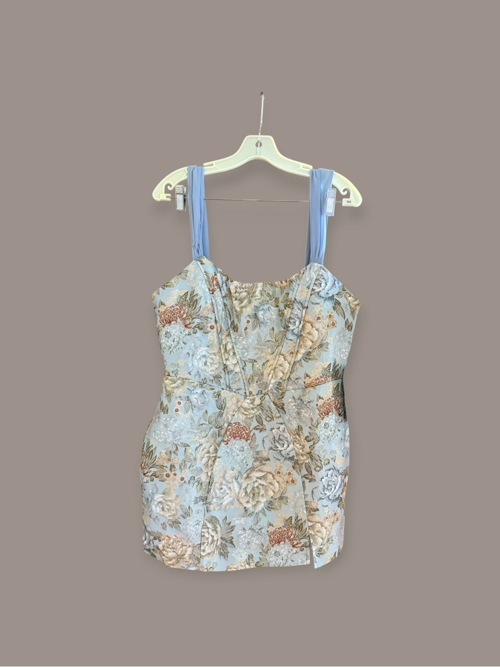 NWT Lulu's Light Blue Floral Brocade Mini Dress with Blue Straps